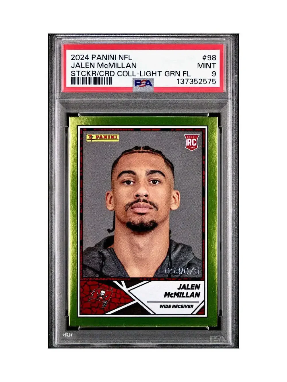 Jalen McMillan Rookie 2024 Panini Sticker Collection 053/075 #98 Lime Foil PSA 9